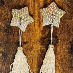 Handmade Star-Shaped Iridescent Burlesque Pasties with Removable Tassels